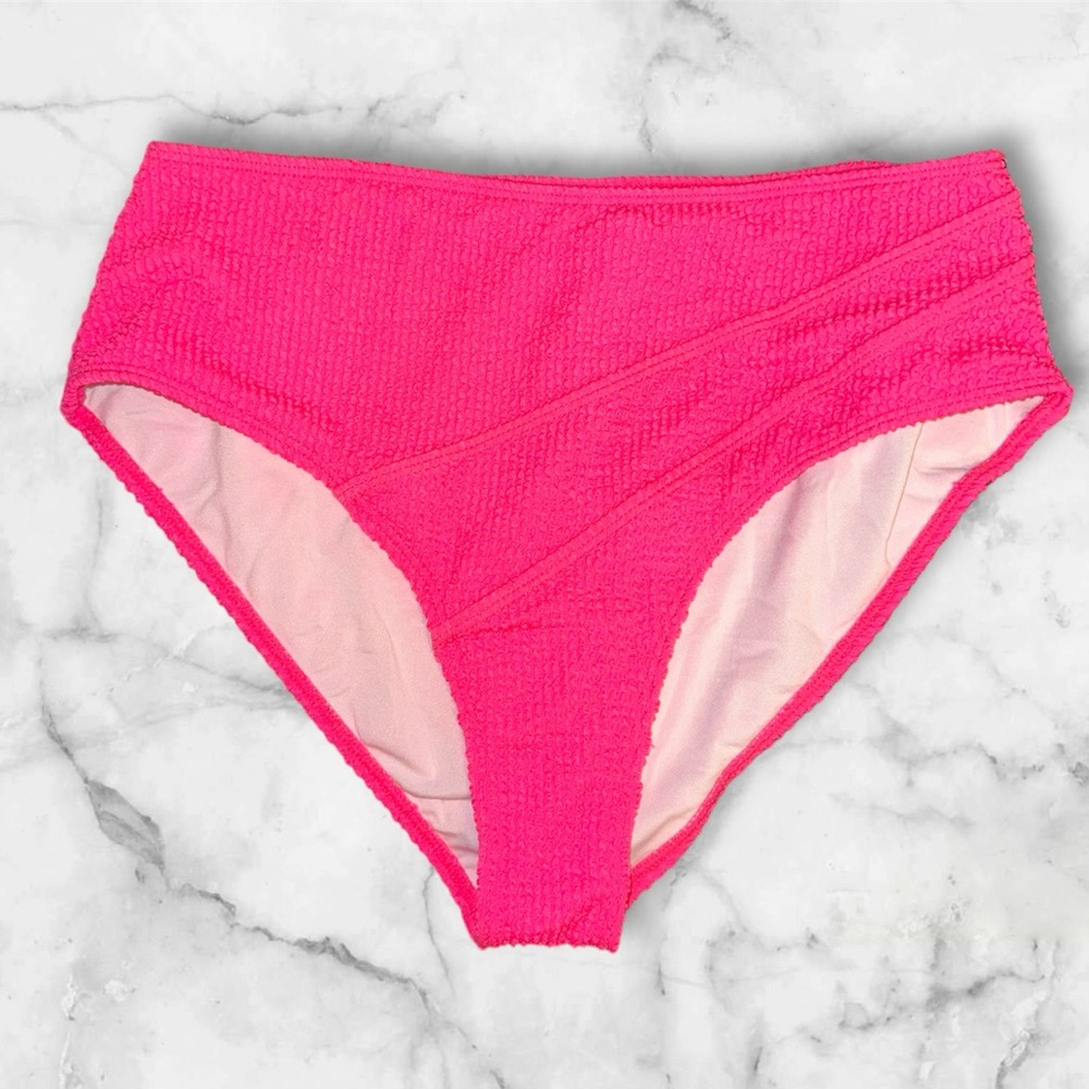 High Waist Hot Pink Textured Swim Bottoms NWOT